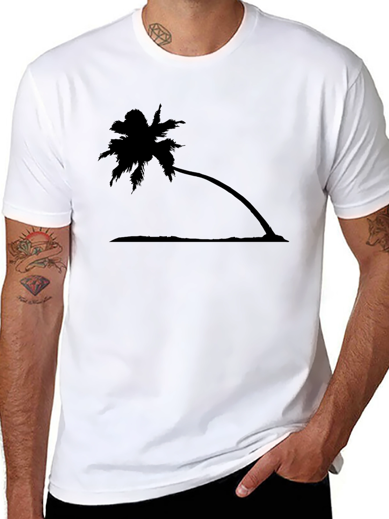 Tropical Palm Tree Graphic Tee - Black Cotton T-Shirt - 8