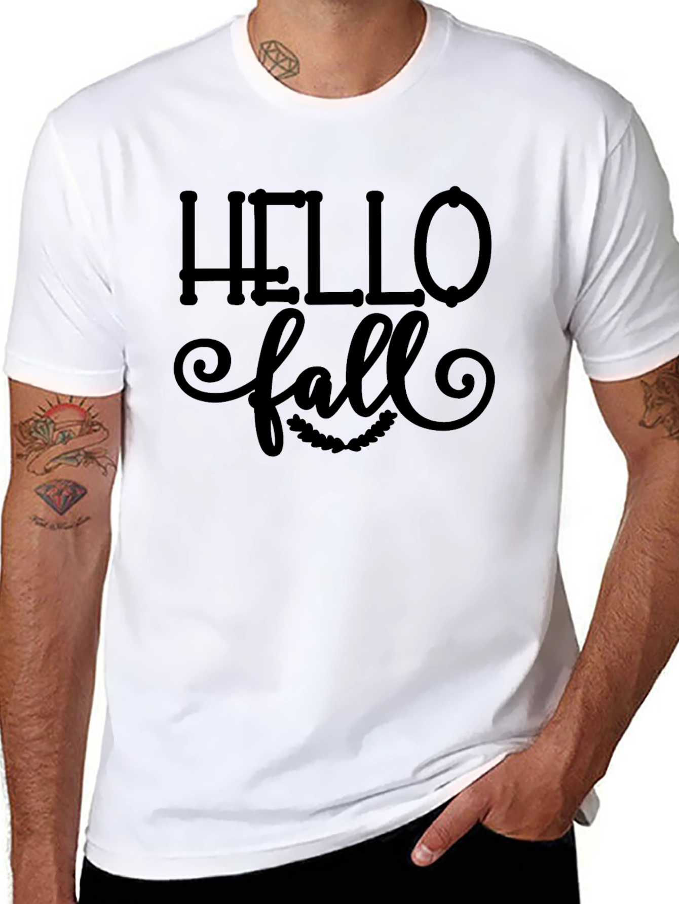 Black Hello Fall Graphic Tee - Unisex Black T-Shirt view 8