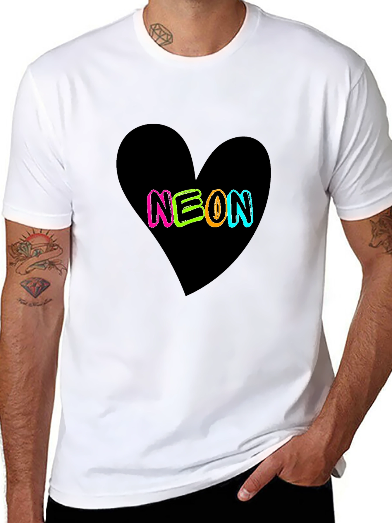 Black Neon Heart Graphic Black T-Shirt view 8