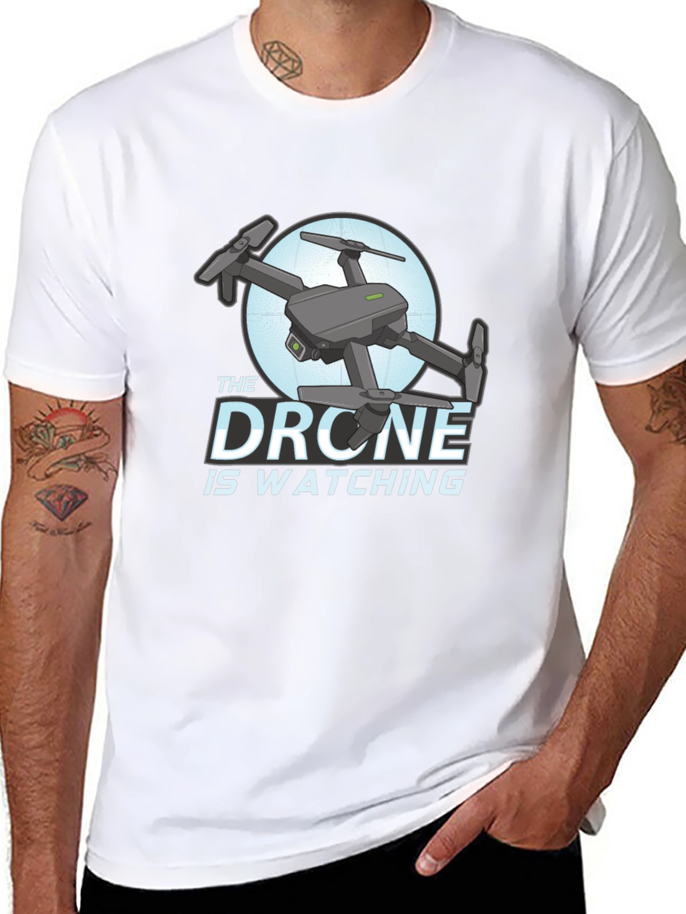 Black The Drone Is Watching Graphic T-Shirt view 8
