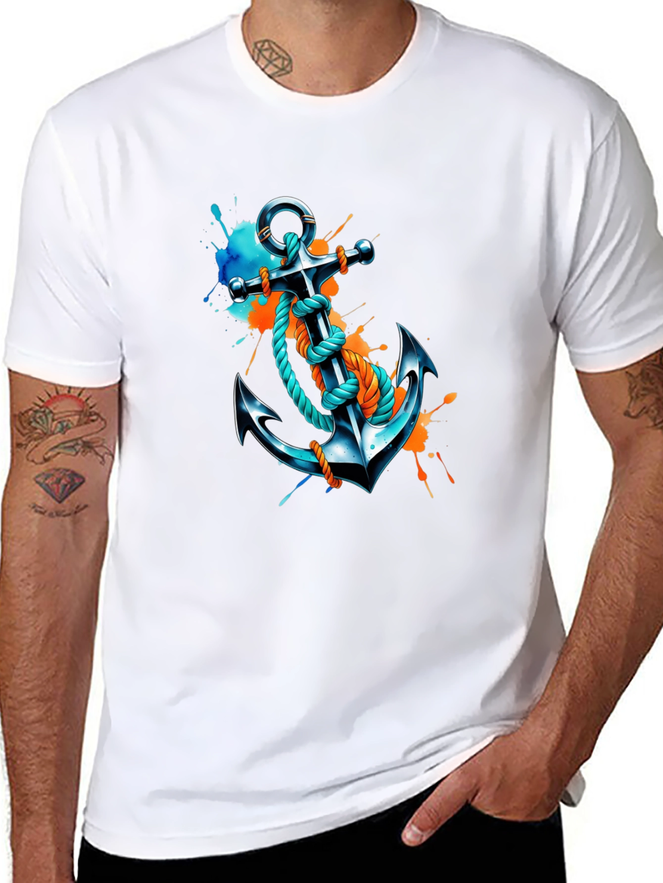 Black Anchor Graphic T-Shirt - Artistic Nautical Tee view 8