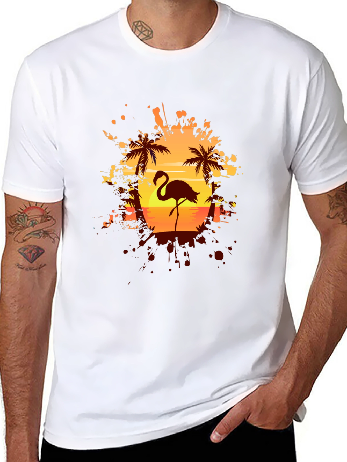 Black Flamingo Sunset Graphic Tee - Tropical Vibes view 8