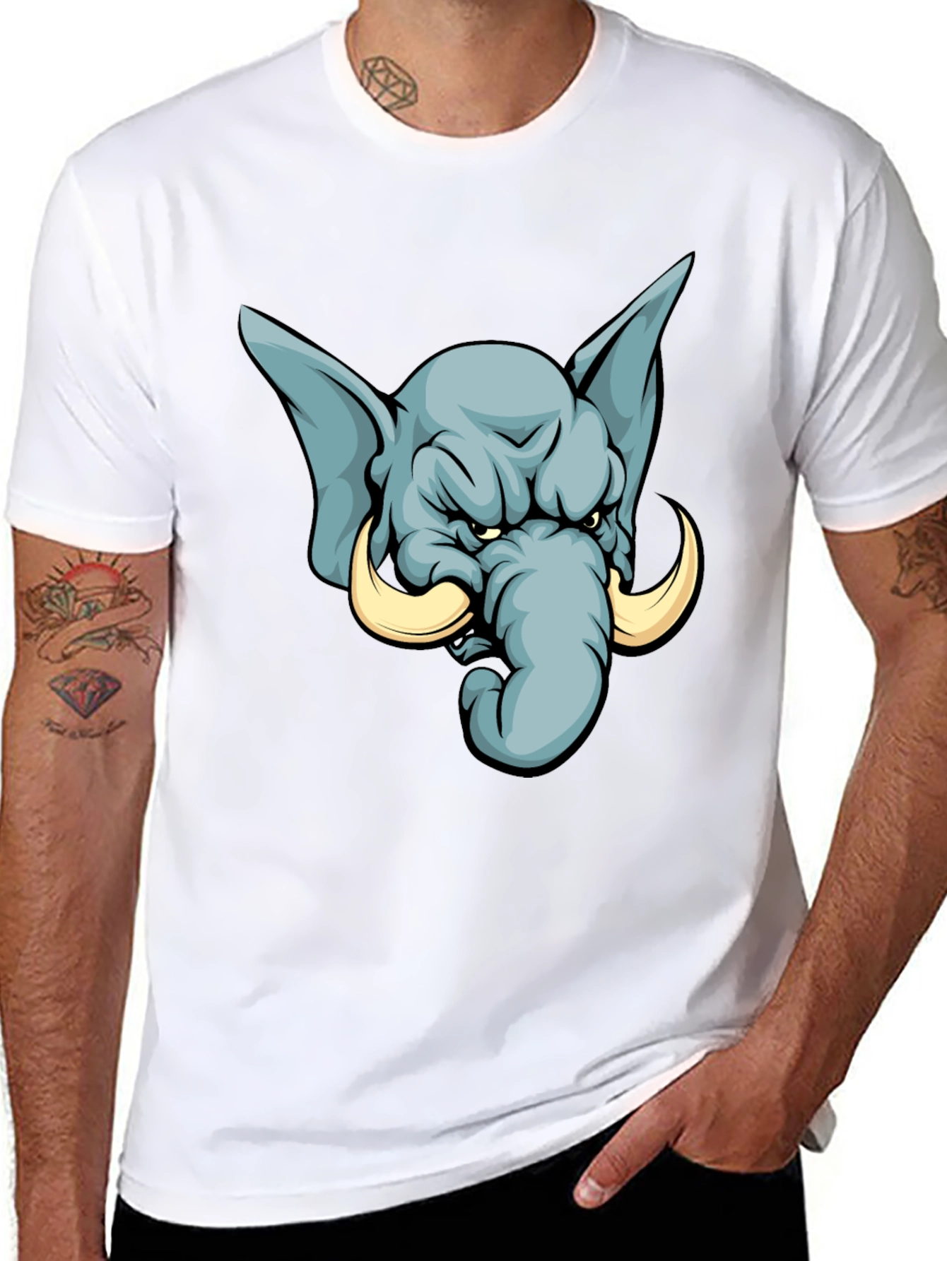 Black Angry Elephant Cartoon T-Shirt - Black view 8