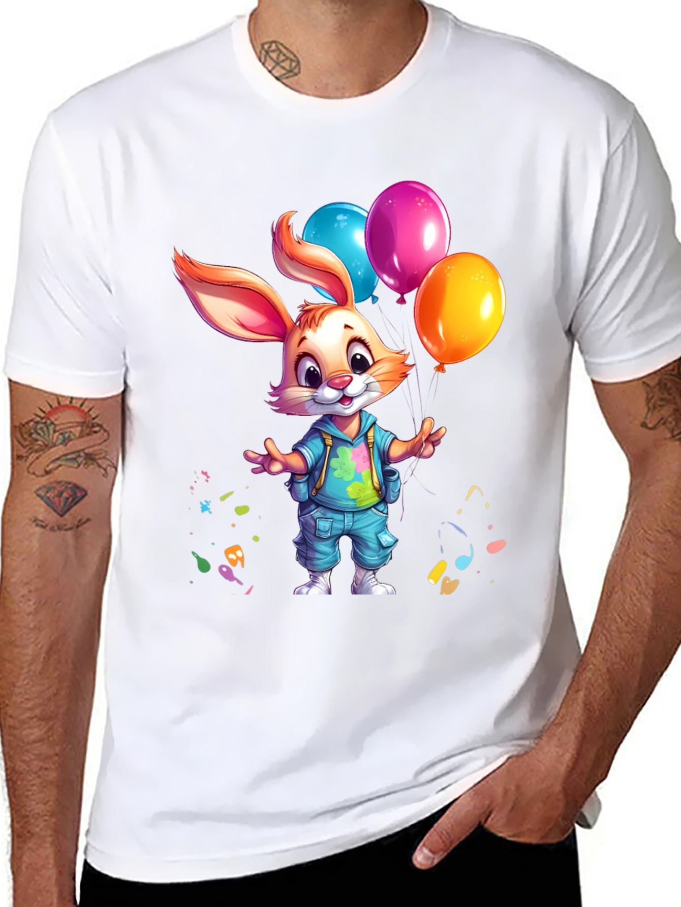 Black Cute Bunny with Balloons Graphic Tee view 8