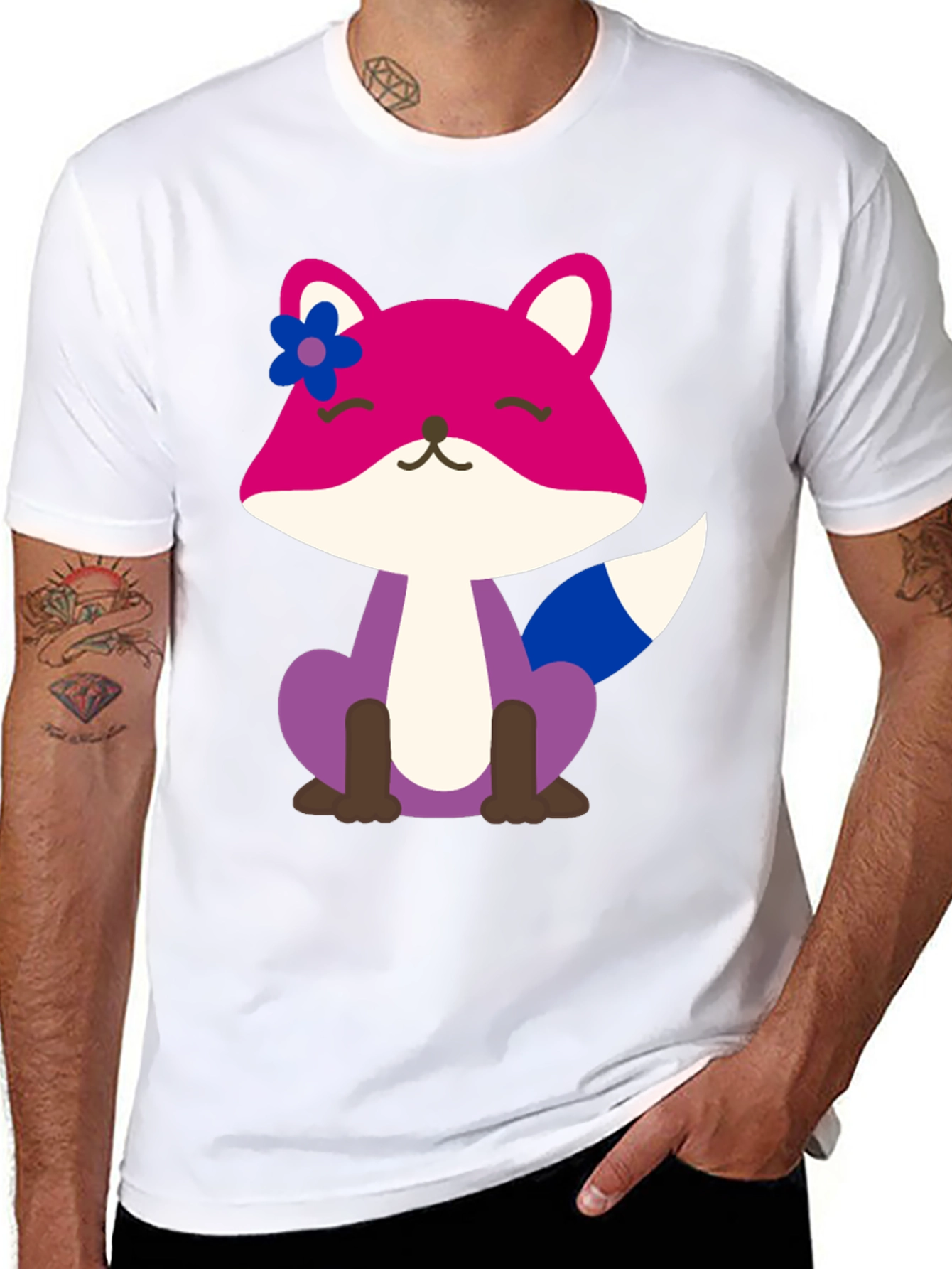 Black Cute Fox Bi Pride T-Shirt - Soft Cotton Blend view 8