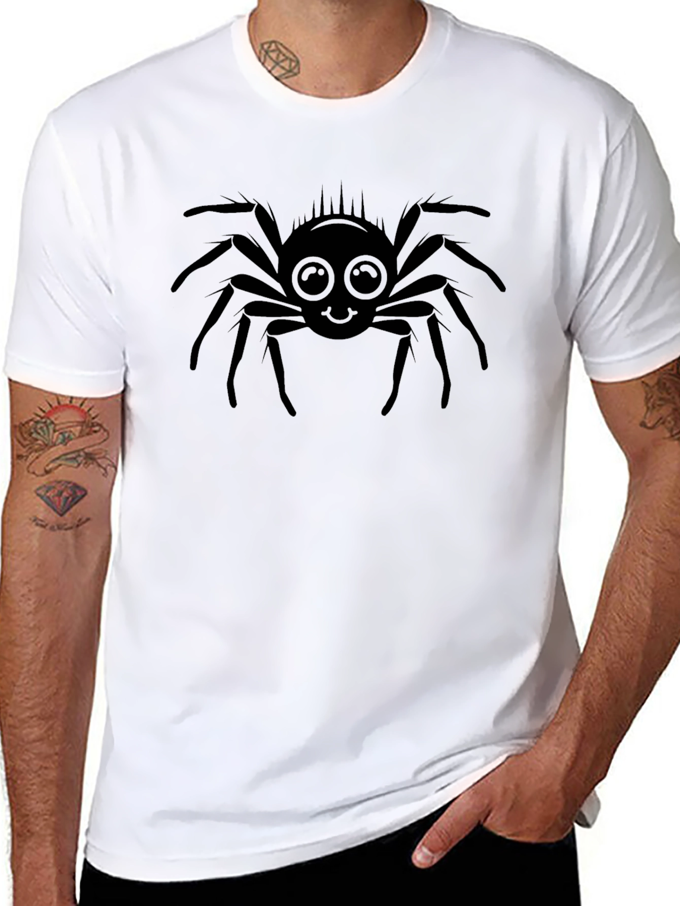 Black Cute Spider Graphic Tee - Men's Black T-Shirt view 8