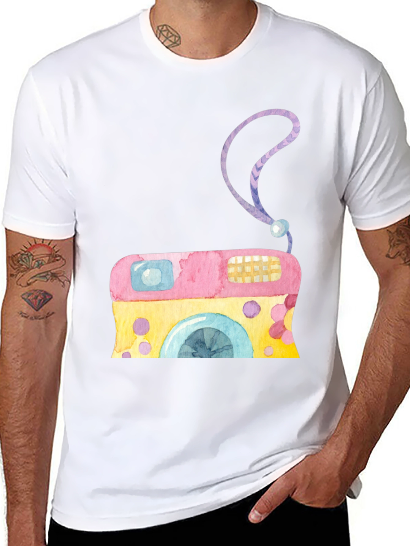 Black Watercolor Camera Graphic Tee view 8