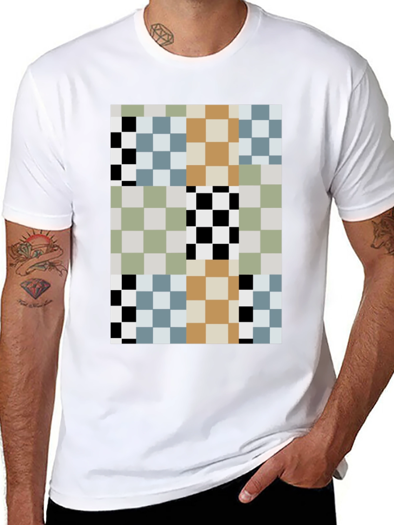 Black Pixelated Pattern T-Shirt - Modern Abstract Style view 8