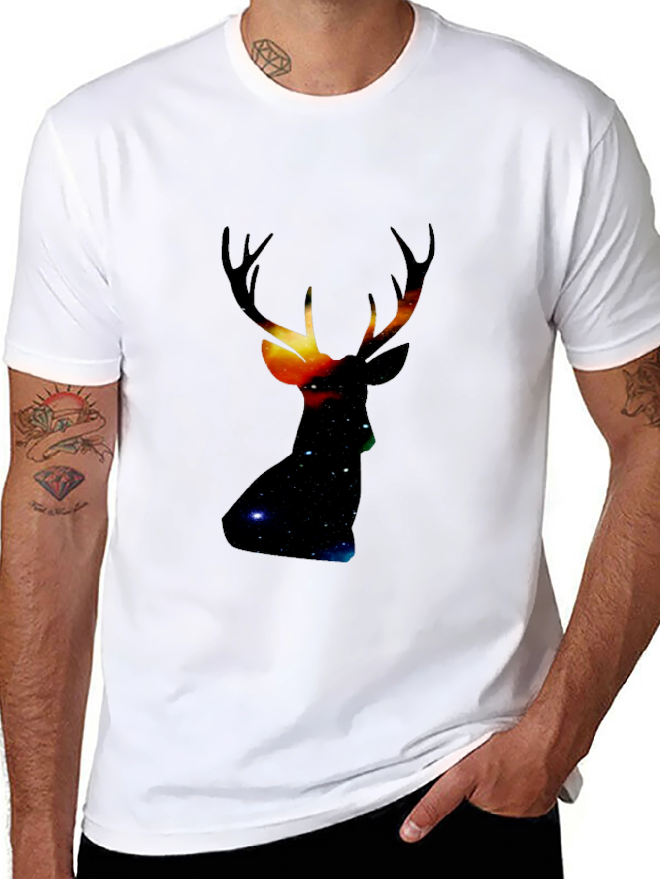 Black Galaxy Deer Head Black T-Shirt view 8