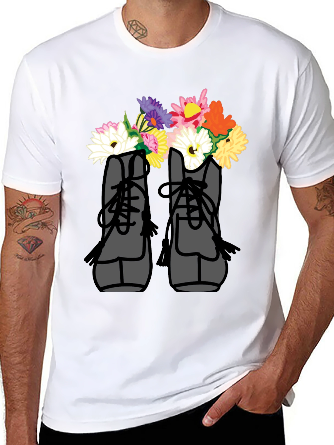 Floral Boots T-Shirt - Unique Graphic Tee for Casual Wear - 8