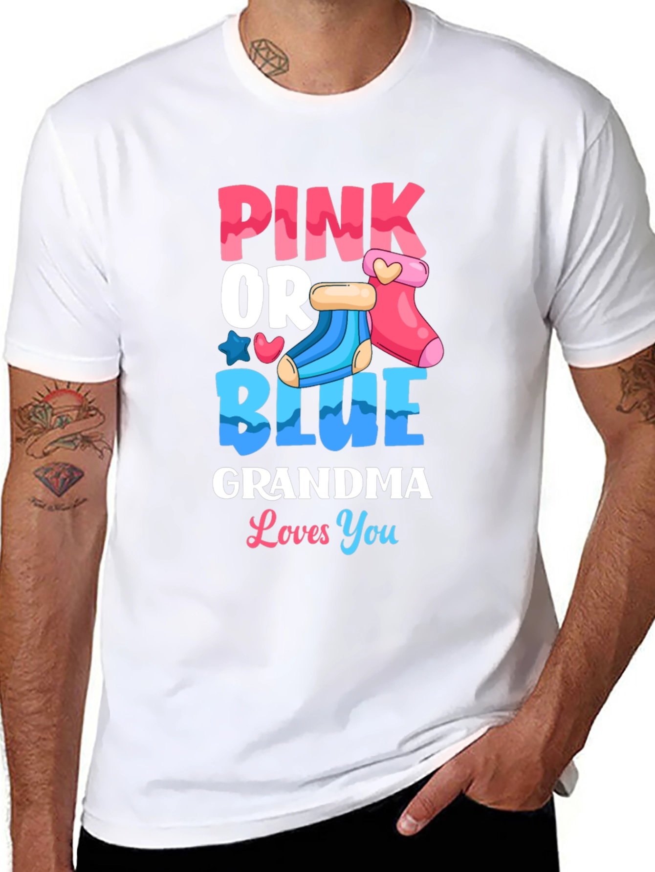 Black Pink or Blue Grandma Loves You Gender Reveal T-Shirt view 8