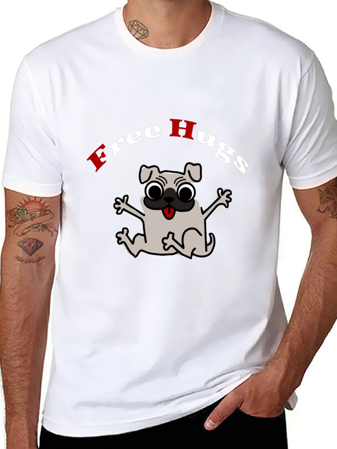 Black Free Hugs Pug Graphic Tee view 8