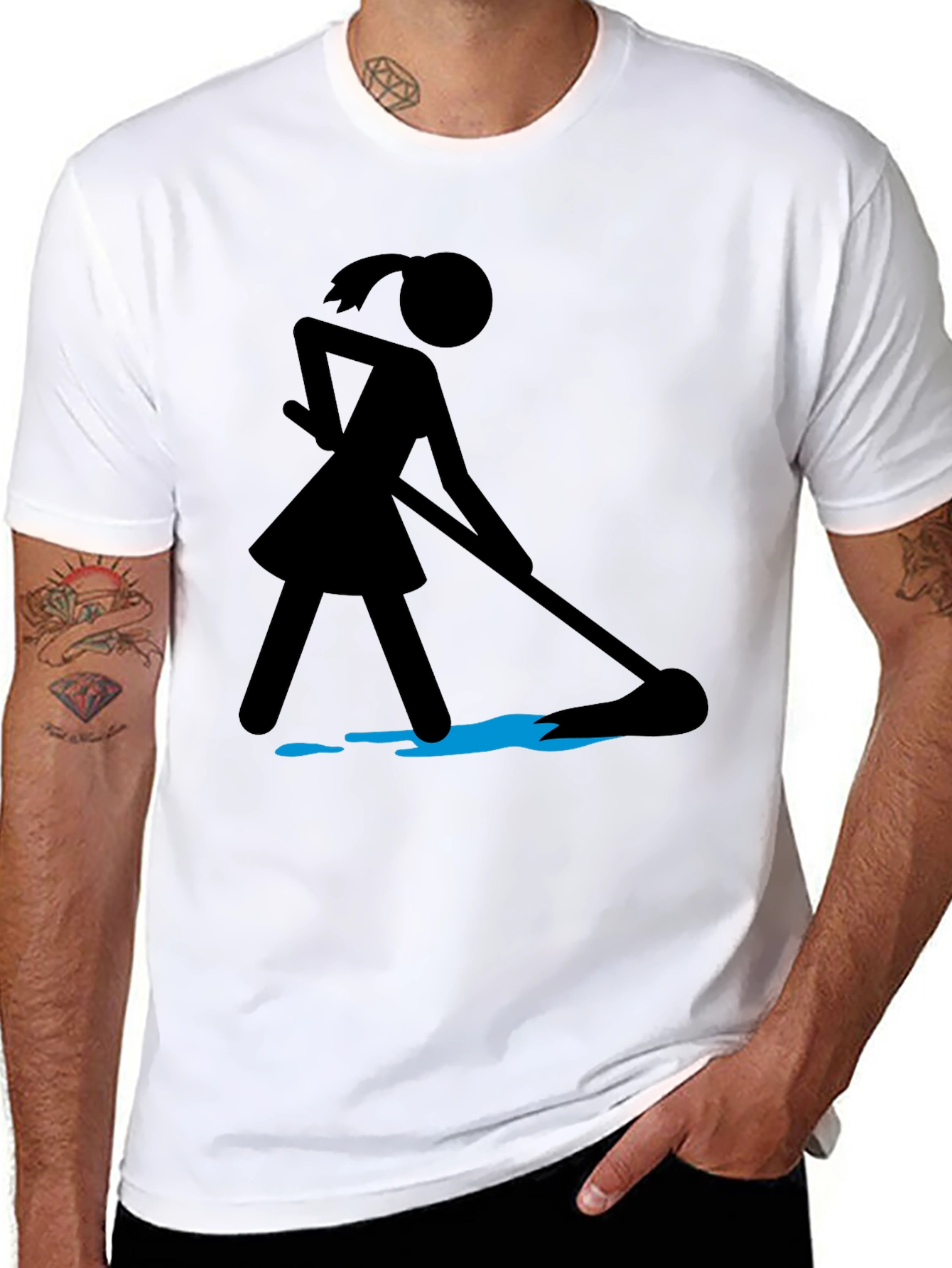 Black Funny House Cleaning Shirt - Stick Figure Mop view 8
