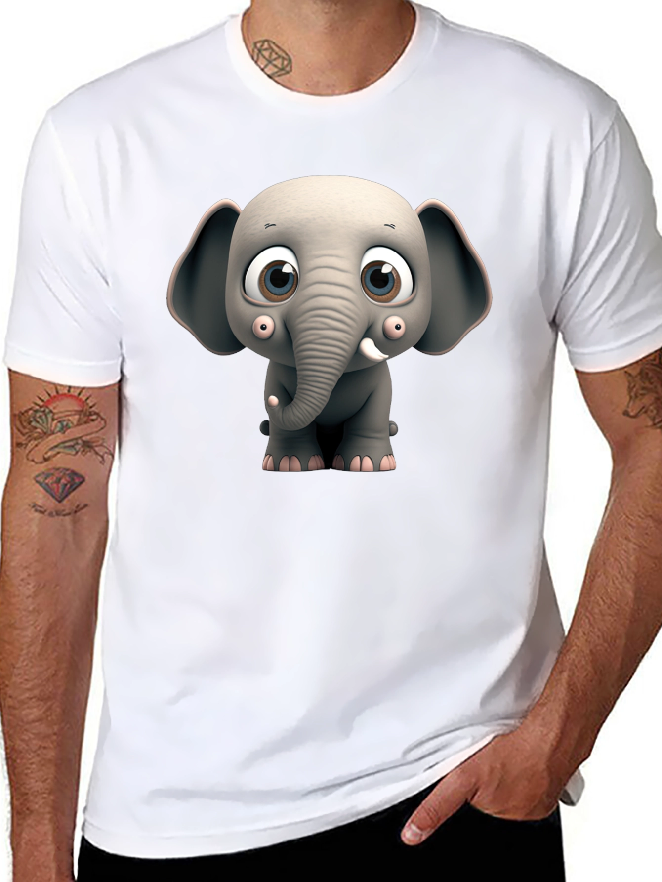 Black Cute Cartoon Elephant Graphic Tee view 8