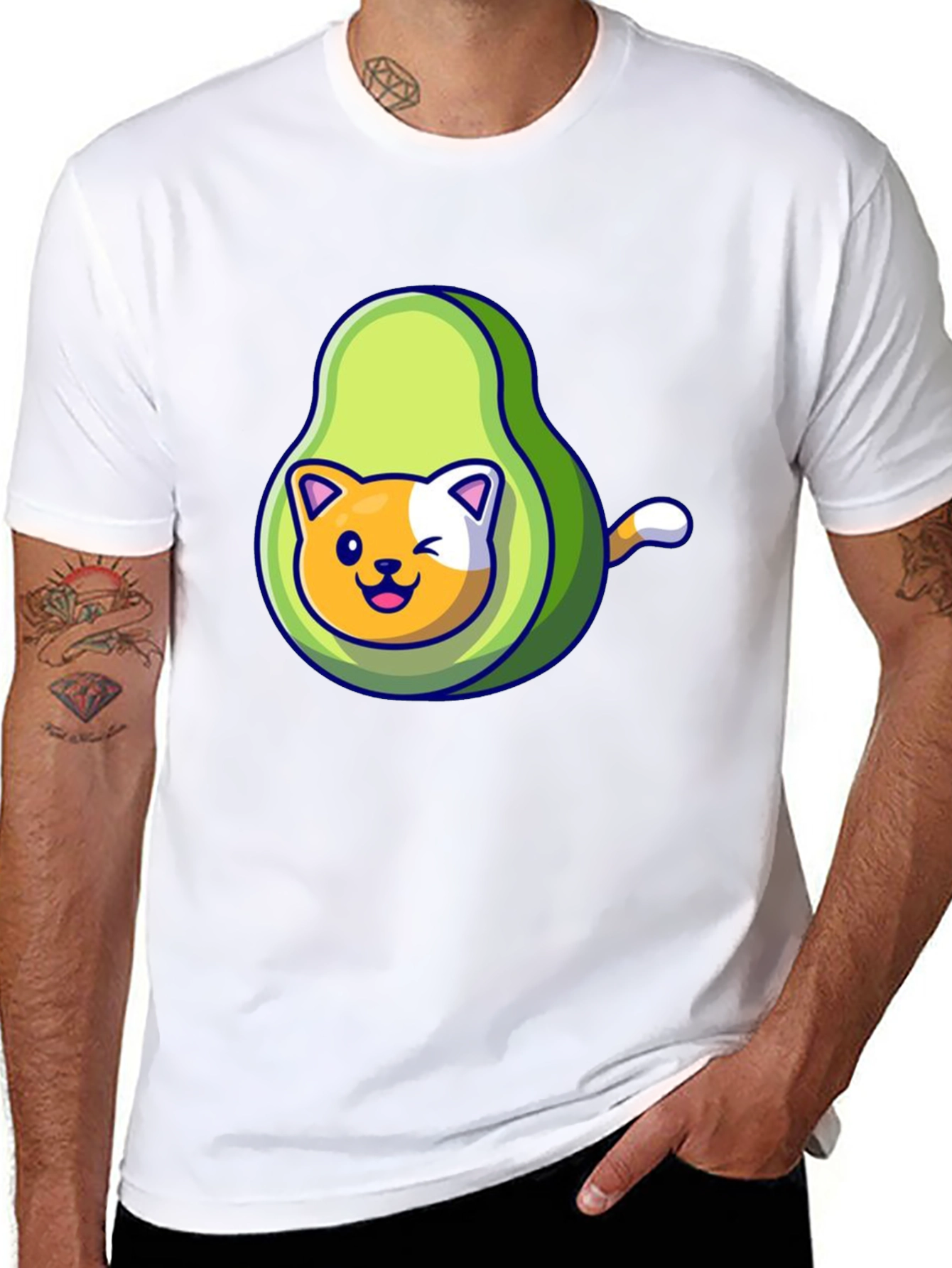 Black Avocado Cat Graphic Tee - Cute Cartoon Shirt view 8
