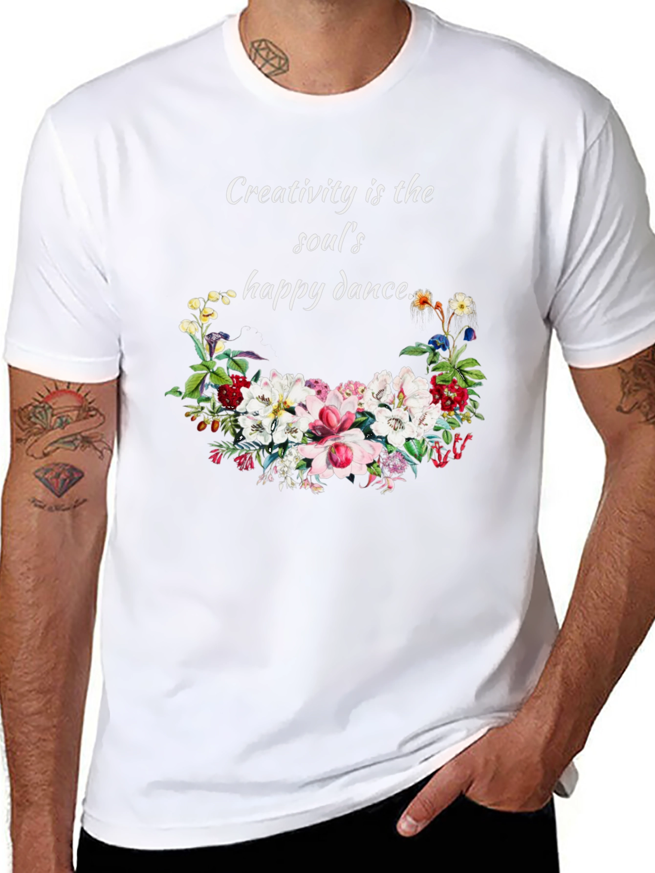 Black Creativity T-Shirt with Floral Design view 8