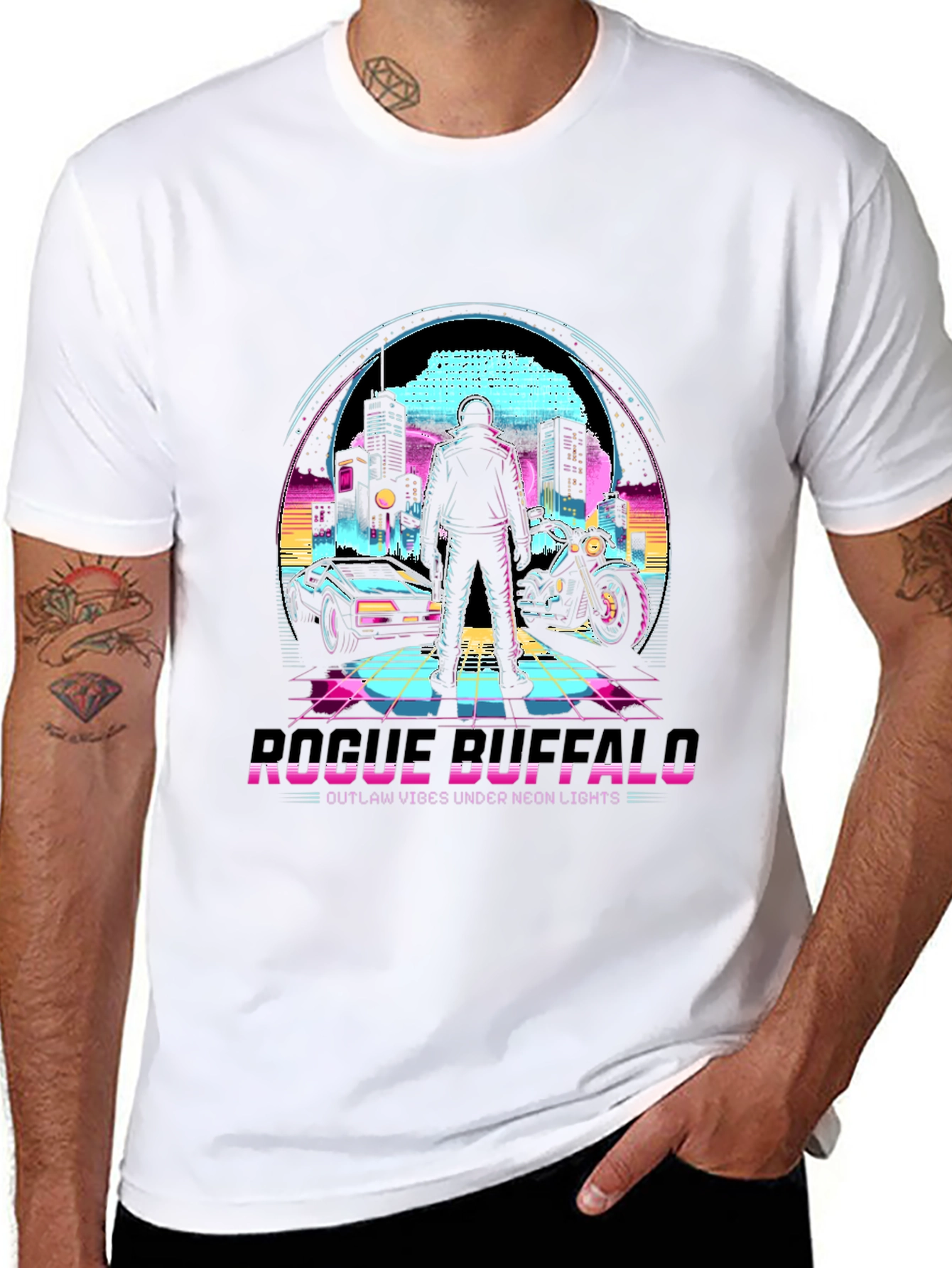 Black Retro Rogue Buffalo T-Shirt - Outlaw Neon Vibes view 8