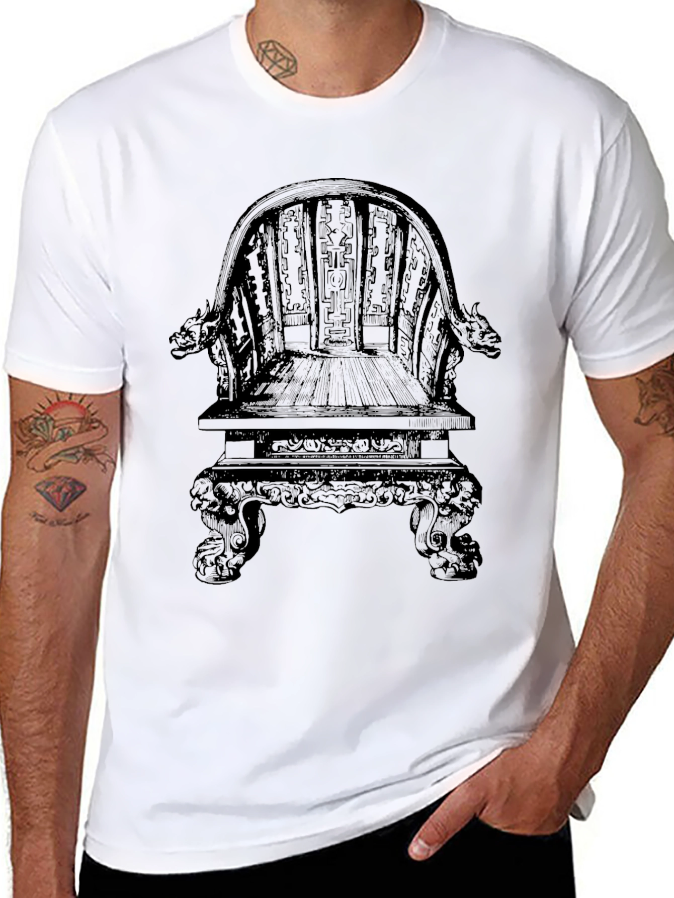 Black Intricate Throne Design Black T-Shirt view 8