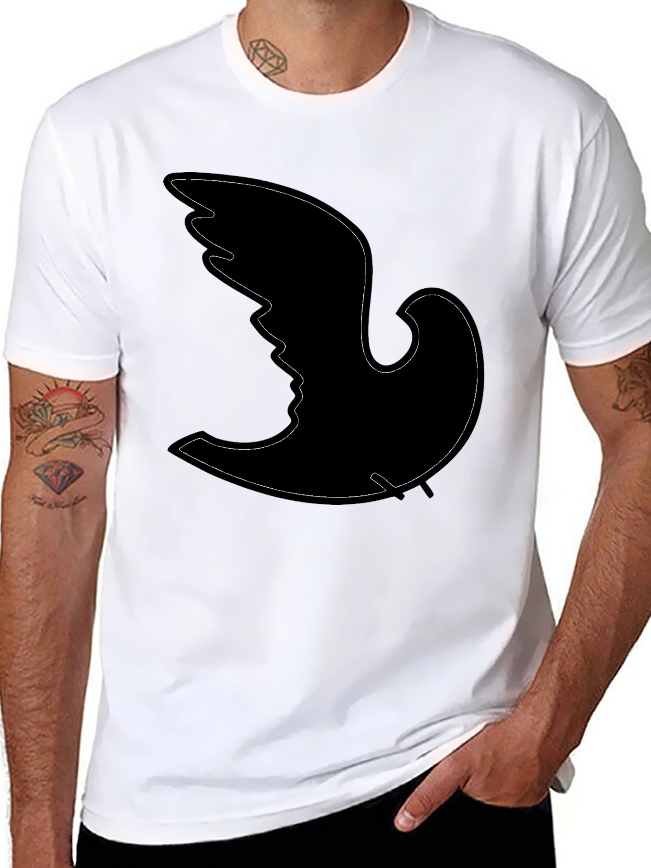 Black Abstract Bird Silhouette Black T-Shirt view 8