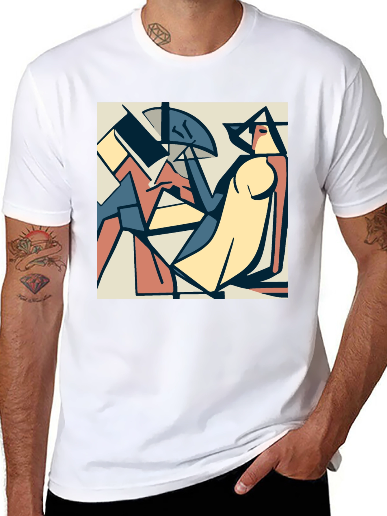 Black Abstract Art Print Black Crew Neck T-Shirt view 8