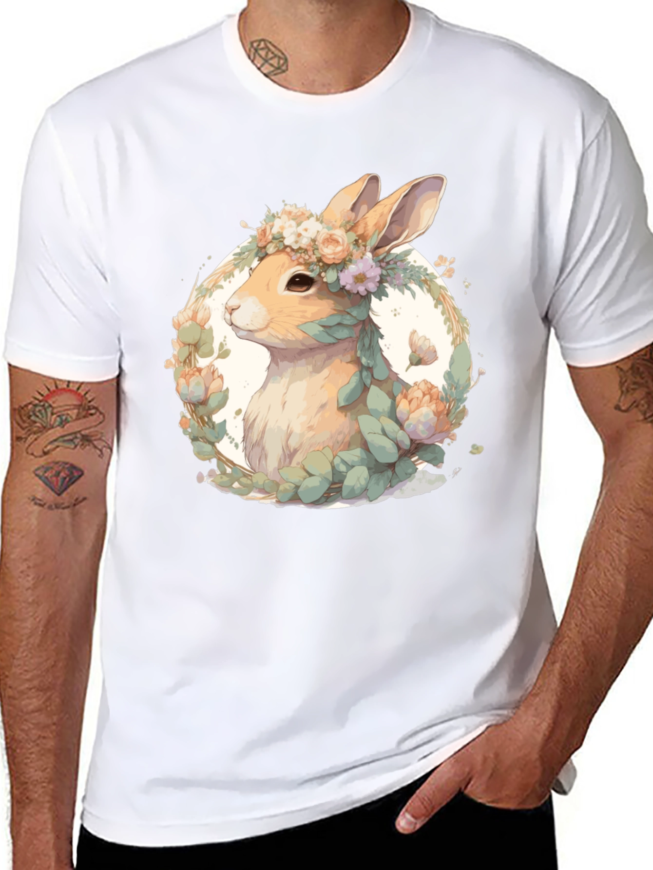 Black Floral Rabbit T-Shirt - Easter Spring Style view 8