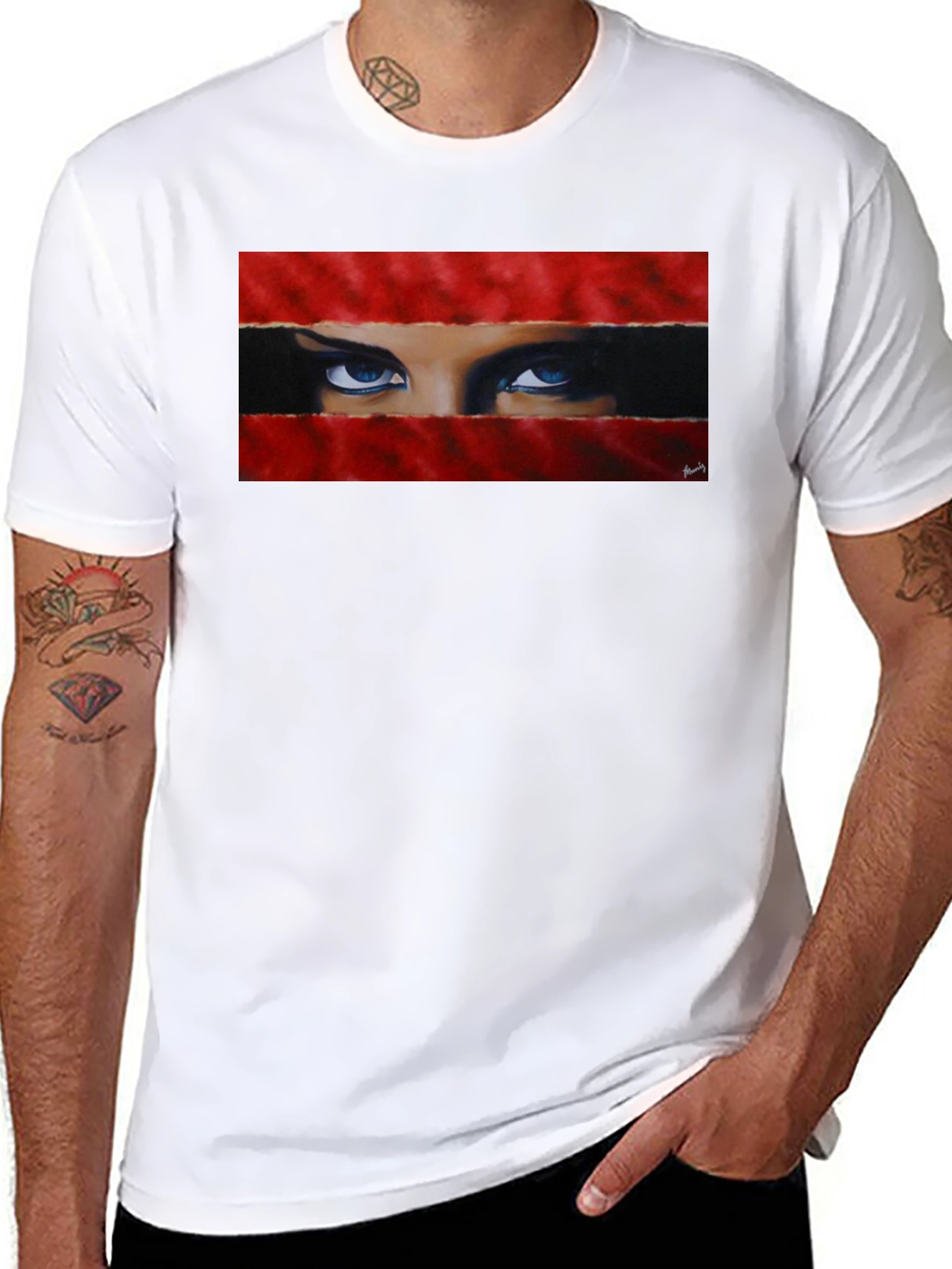 Black Intense Gaze Graphic Tee - Bold & Unique view 8