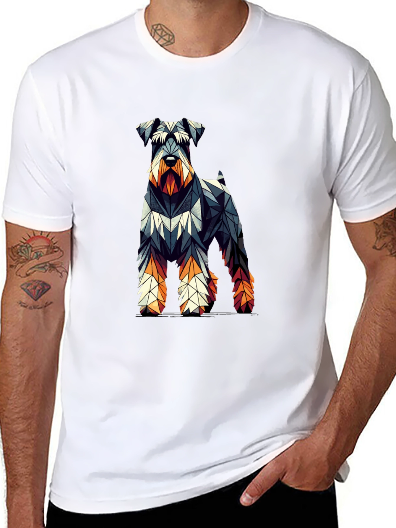 Black Geometric Dog Print Black T-Shirt view 8