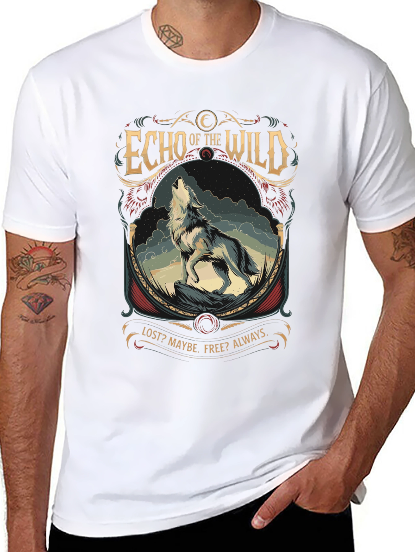 Black Echo of the Wild Wolf Graphic T-Shirt view 8