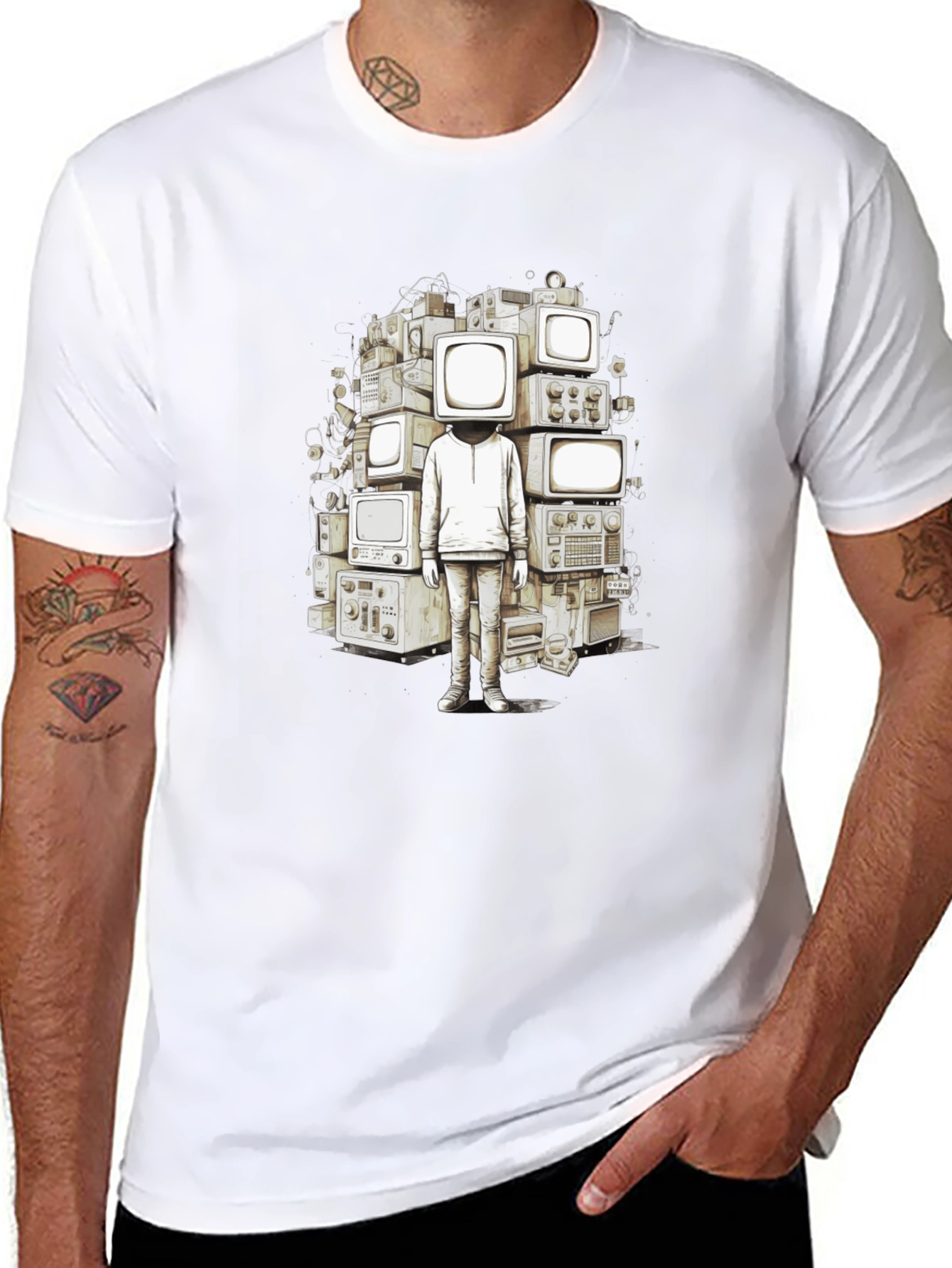 Black Retro TV Head Graphic T-Shirt - Unique Design view 8
