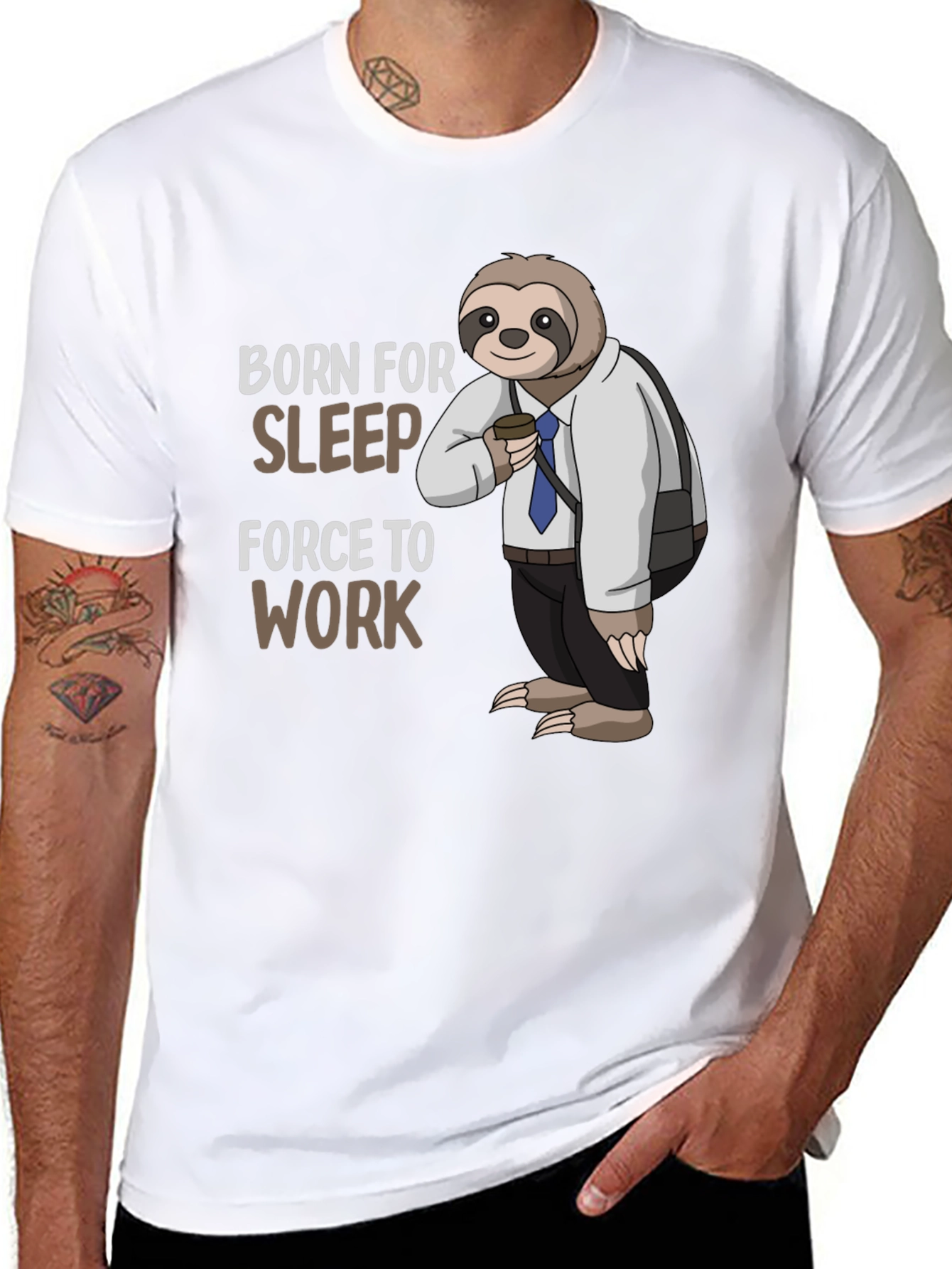 Black Born for Sleep Sloth T-Shirt - Funny Work Tee view 8