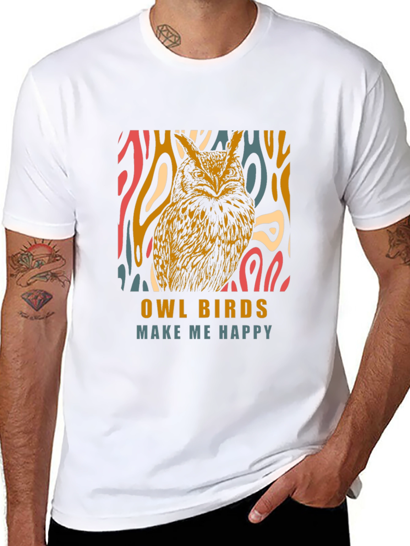 Black Owl Birds Make Me Happy Graphic T-Shirt view 8