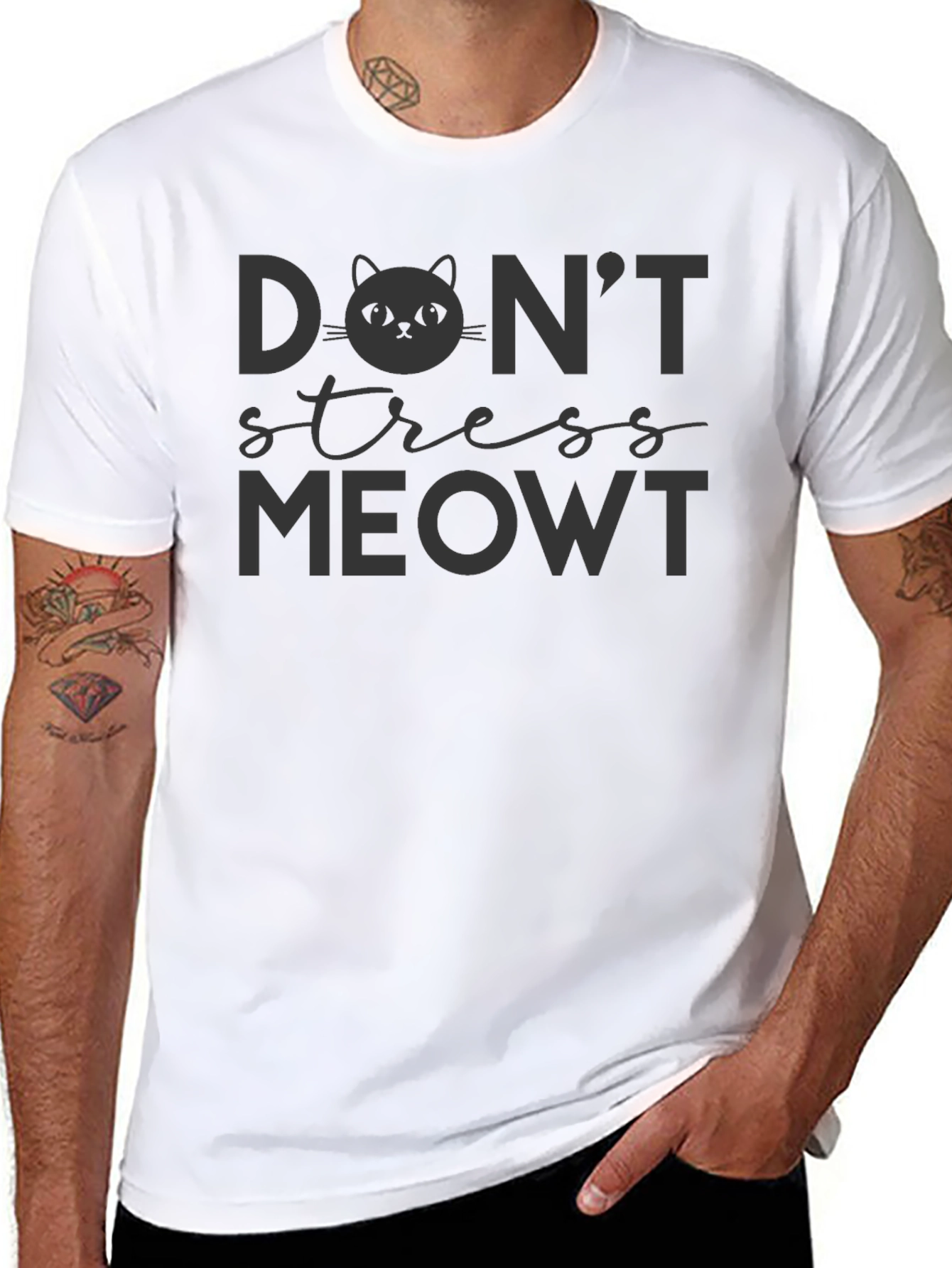 Black Don't Stress Meowt Graphic T-Shirt view 8
