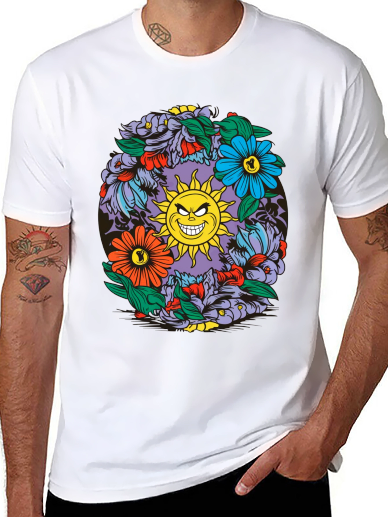 Black Floral Sun Graphic Black T-Shirt view 8