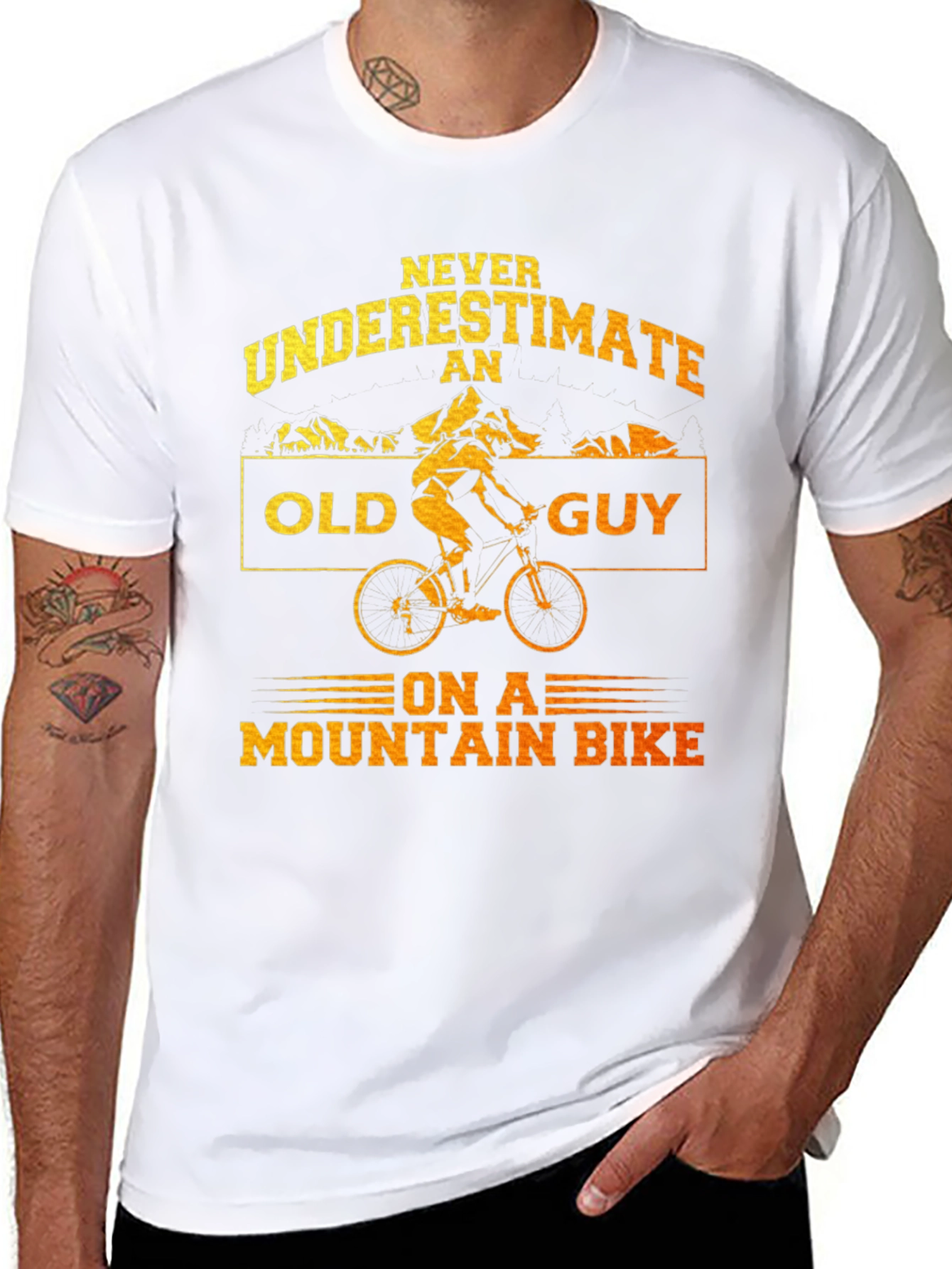 Black Never Underestimate an Old Guy Mountain Bike Graphic T-Shirt view 8