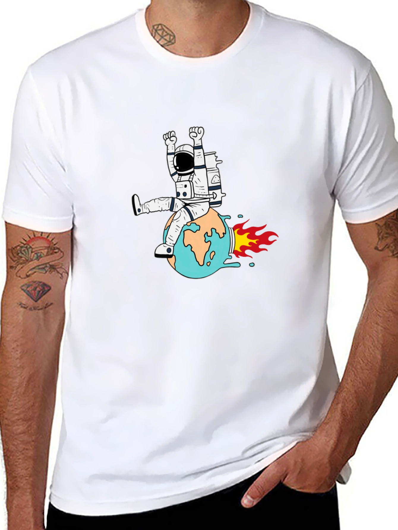 Black Astronaut Riding Earth Graphic T-Shirt view 8