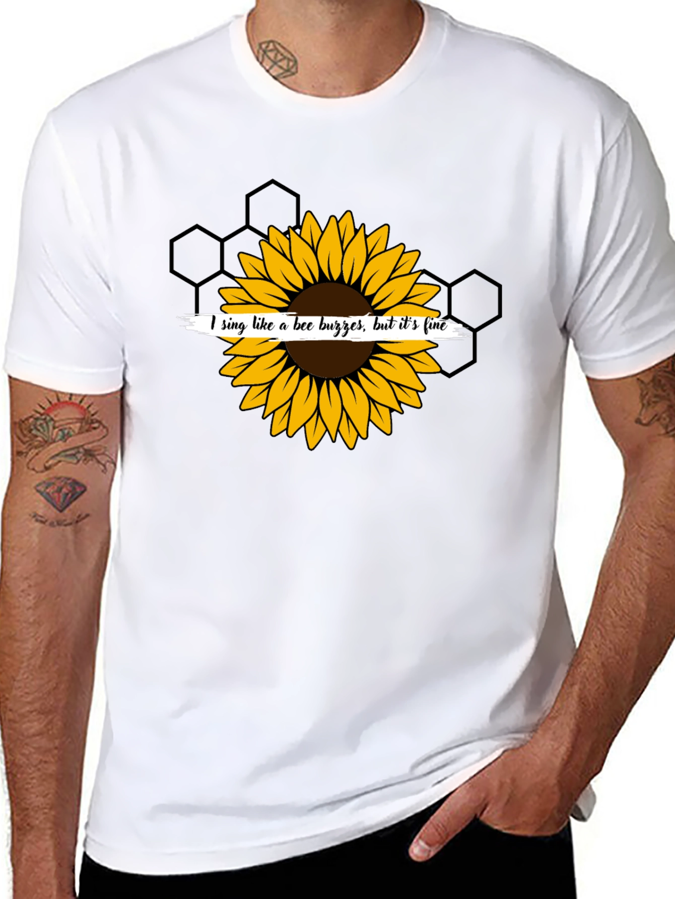 Black Sunflower Bee Buzz Funny Graphic T-Shirt view 8