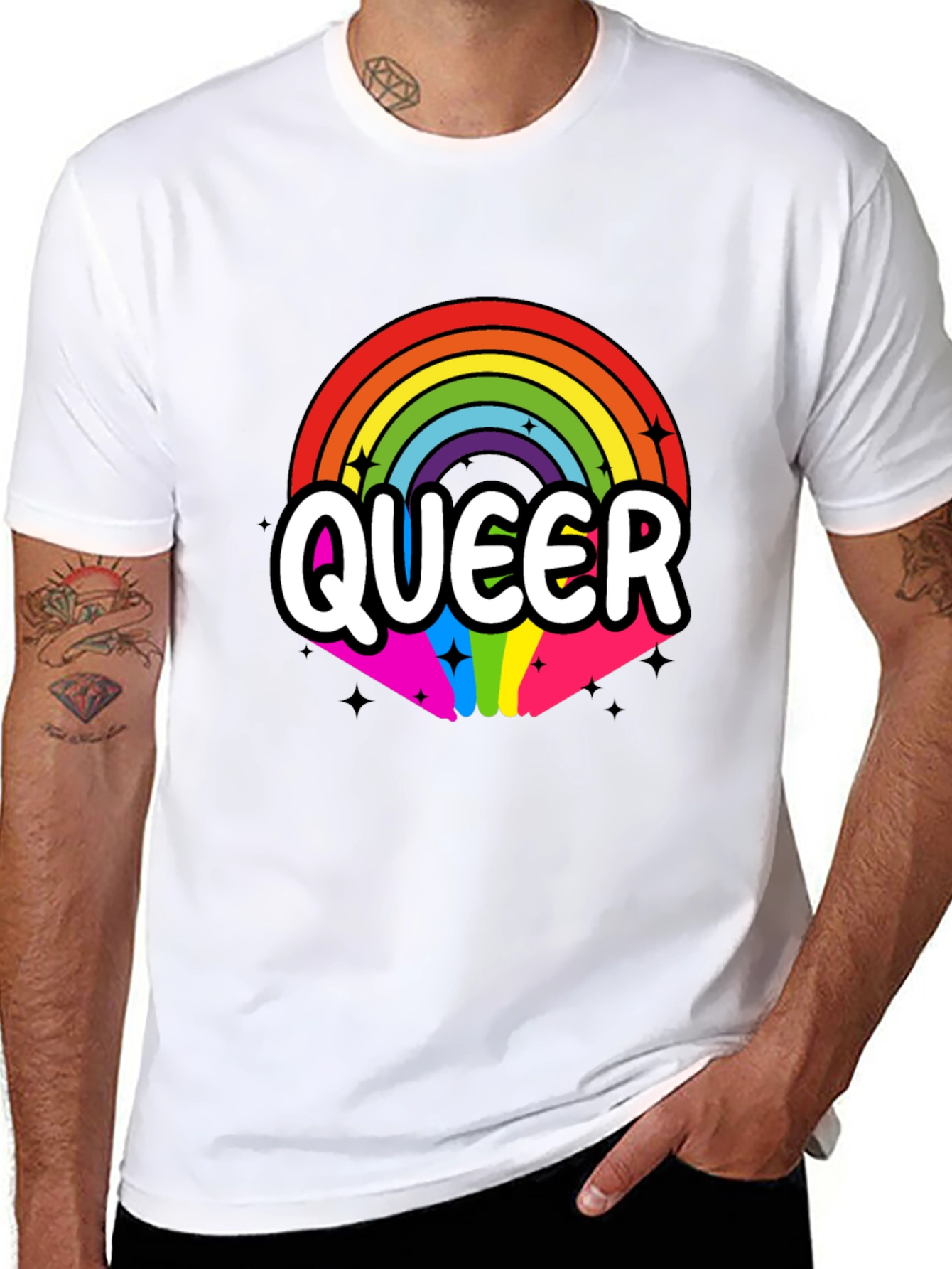 Black Queer Rainbow Graphic Tee - Black Cotton Blend view 8