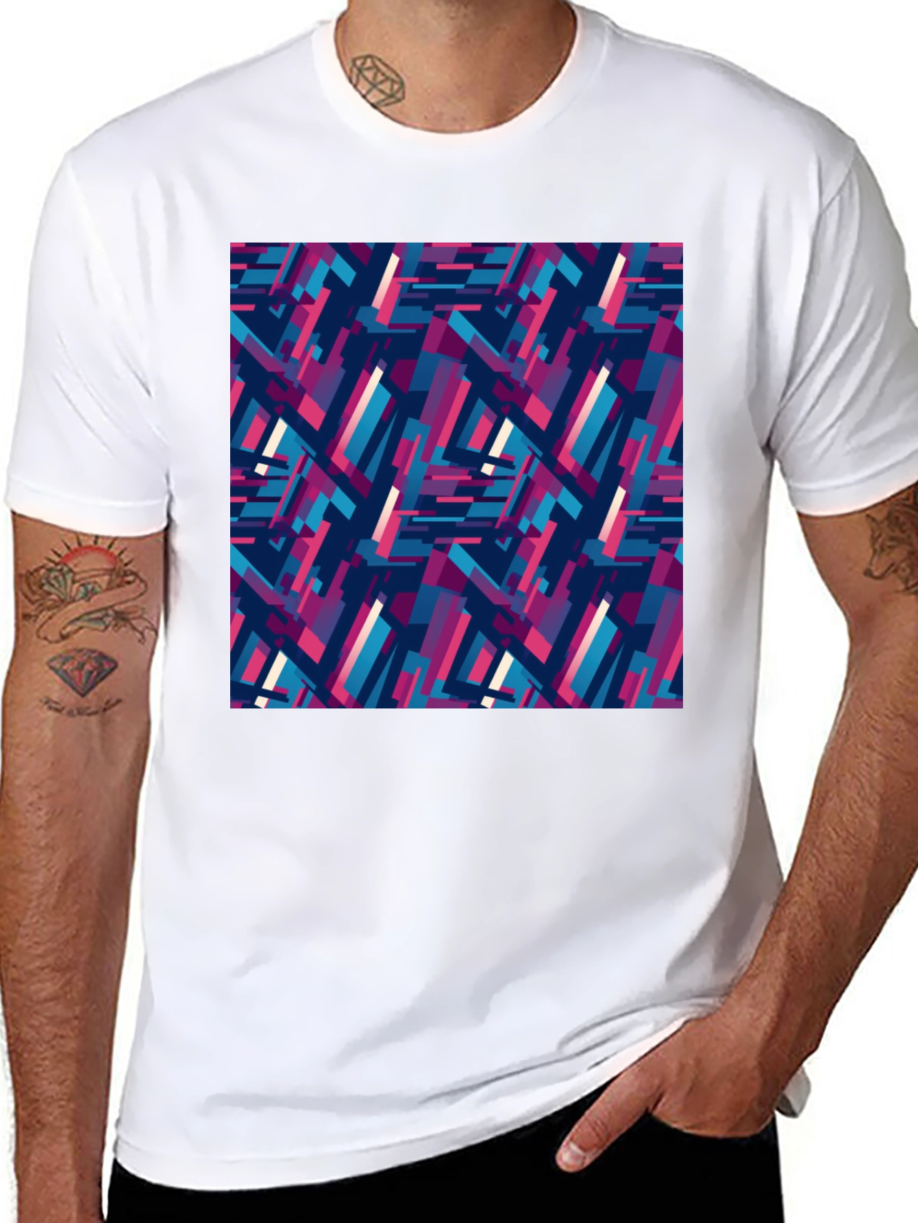 Black Abstract Geometric Pattern Tee view 8