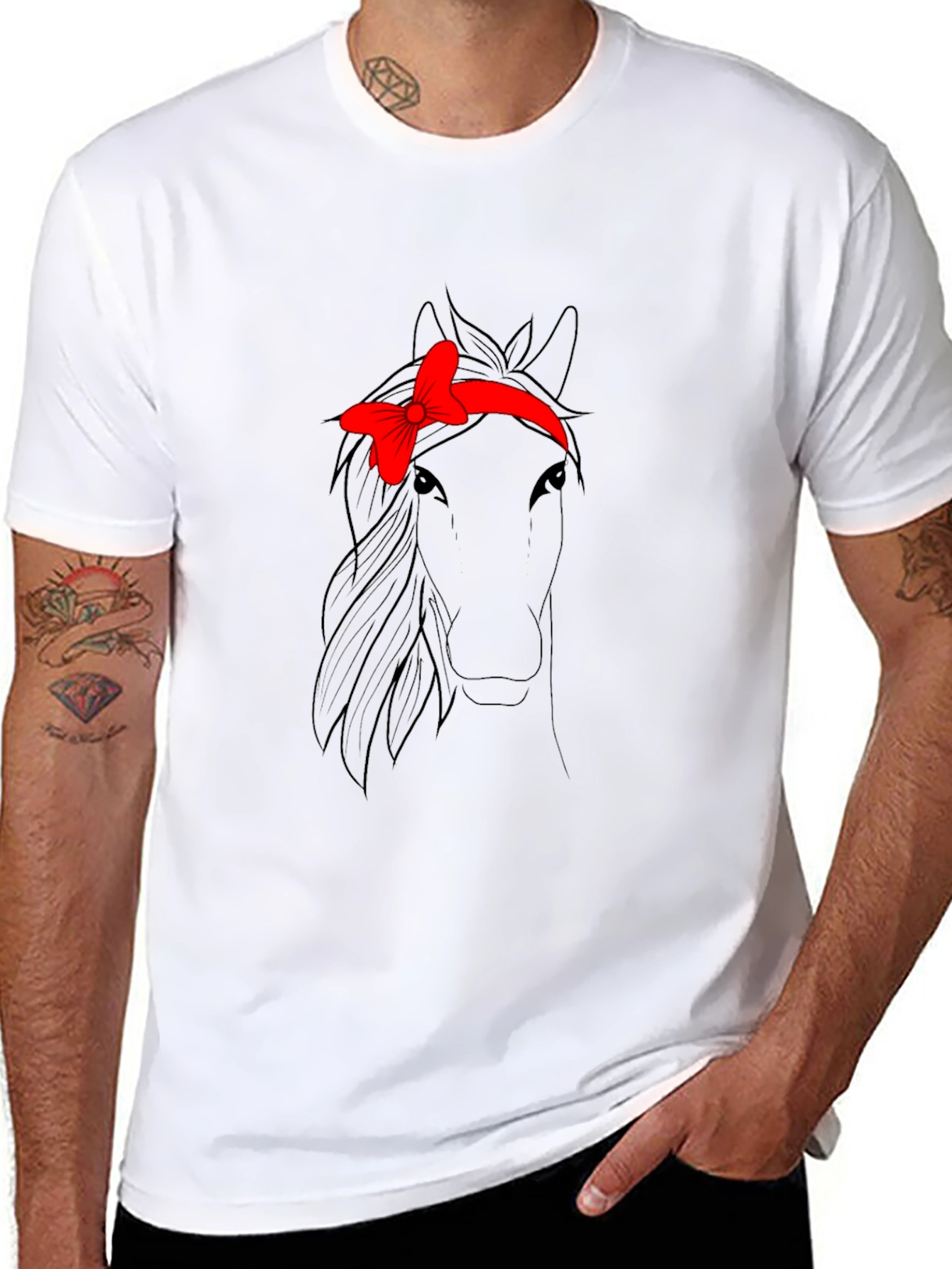 Black Horse with Bow T-Shirt - Cute Animal Design view 8