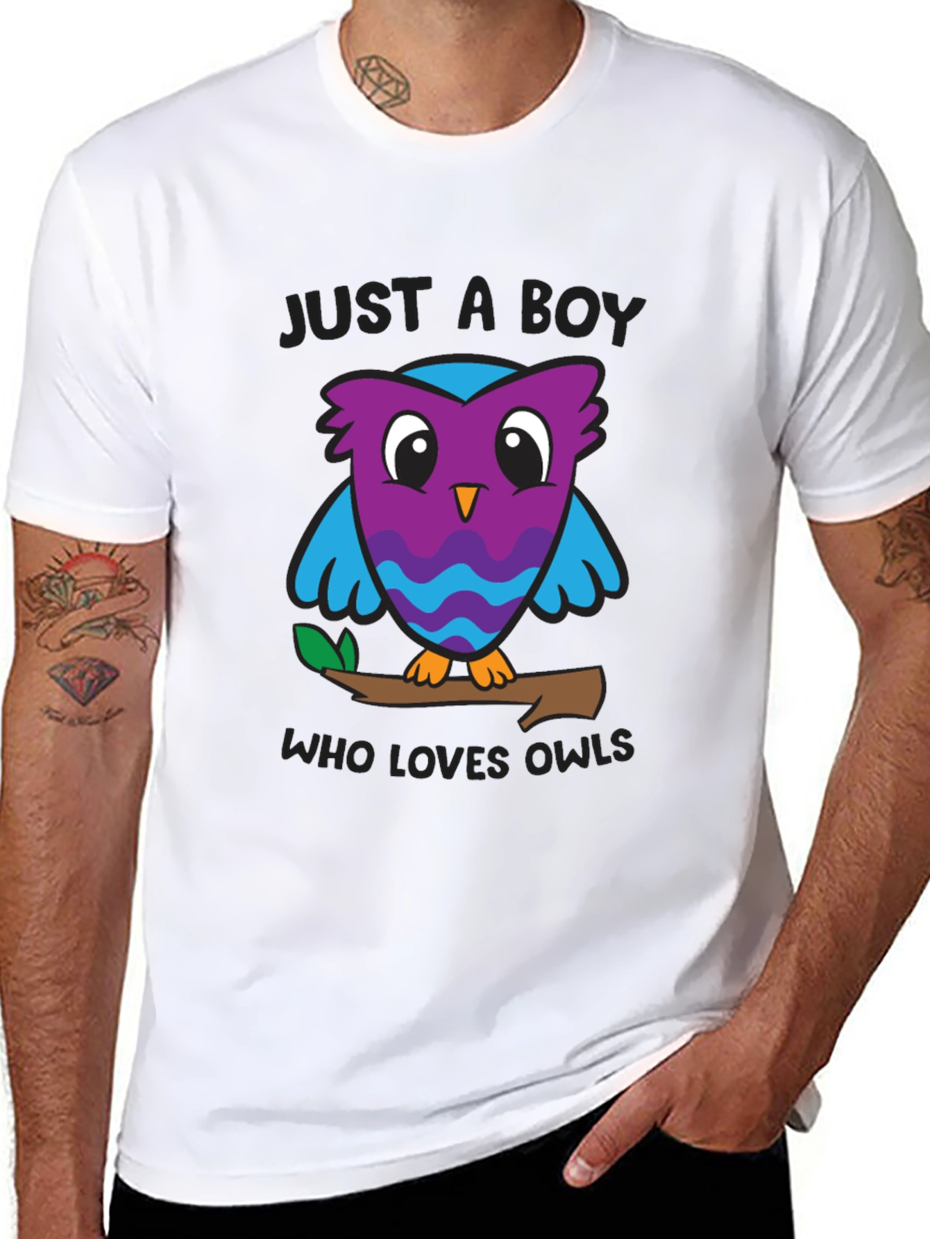 Black Just A Boy Who Loves Owls Graphic T-Shirt view 8