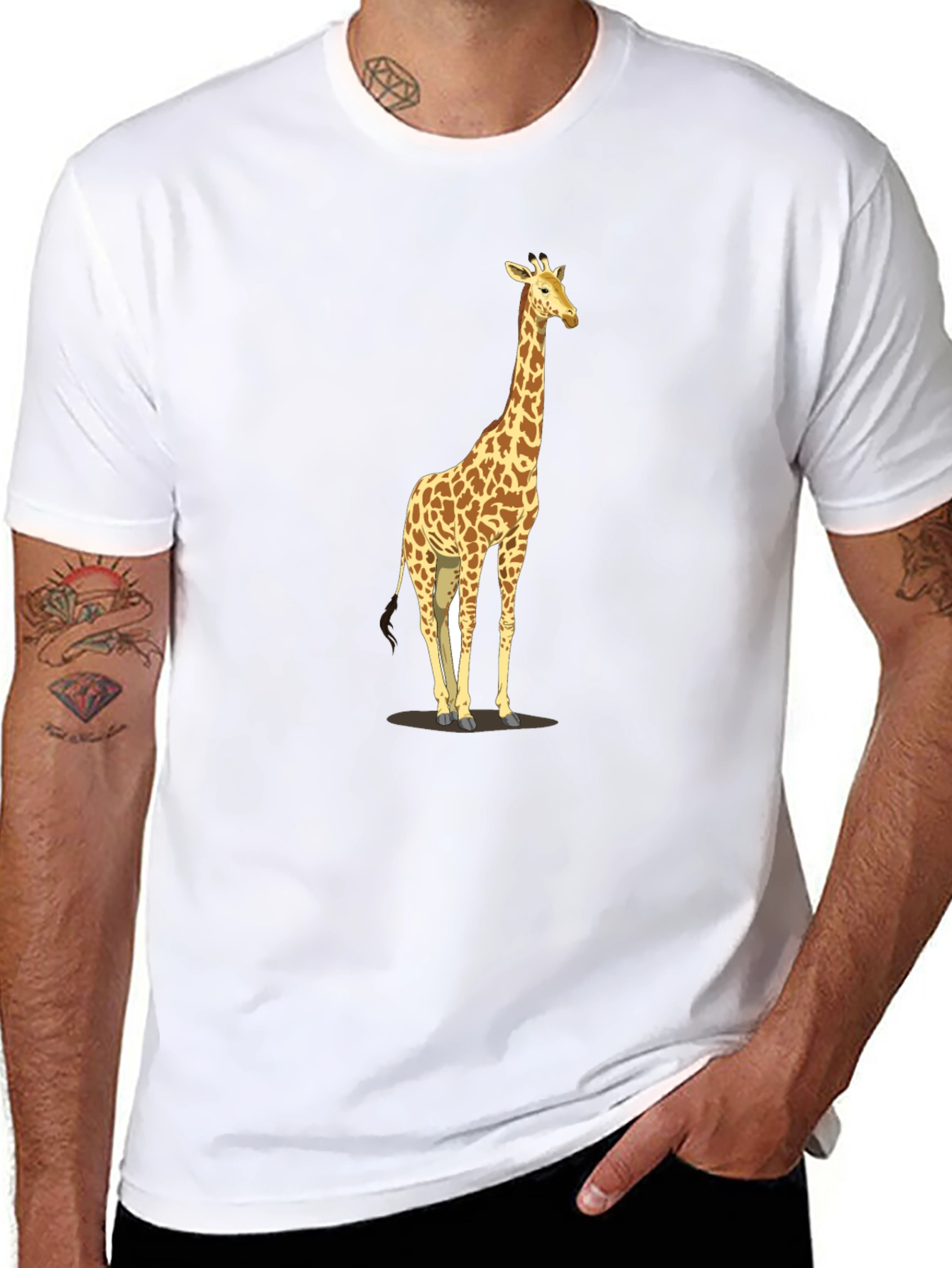 Black Giraffe Print Black T-Shirt - Men's Casual Tee view 8