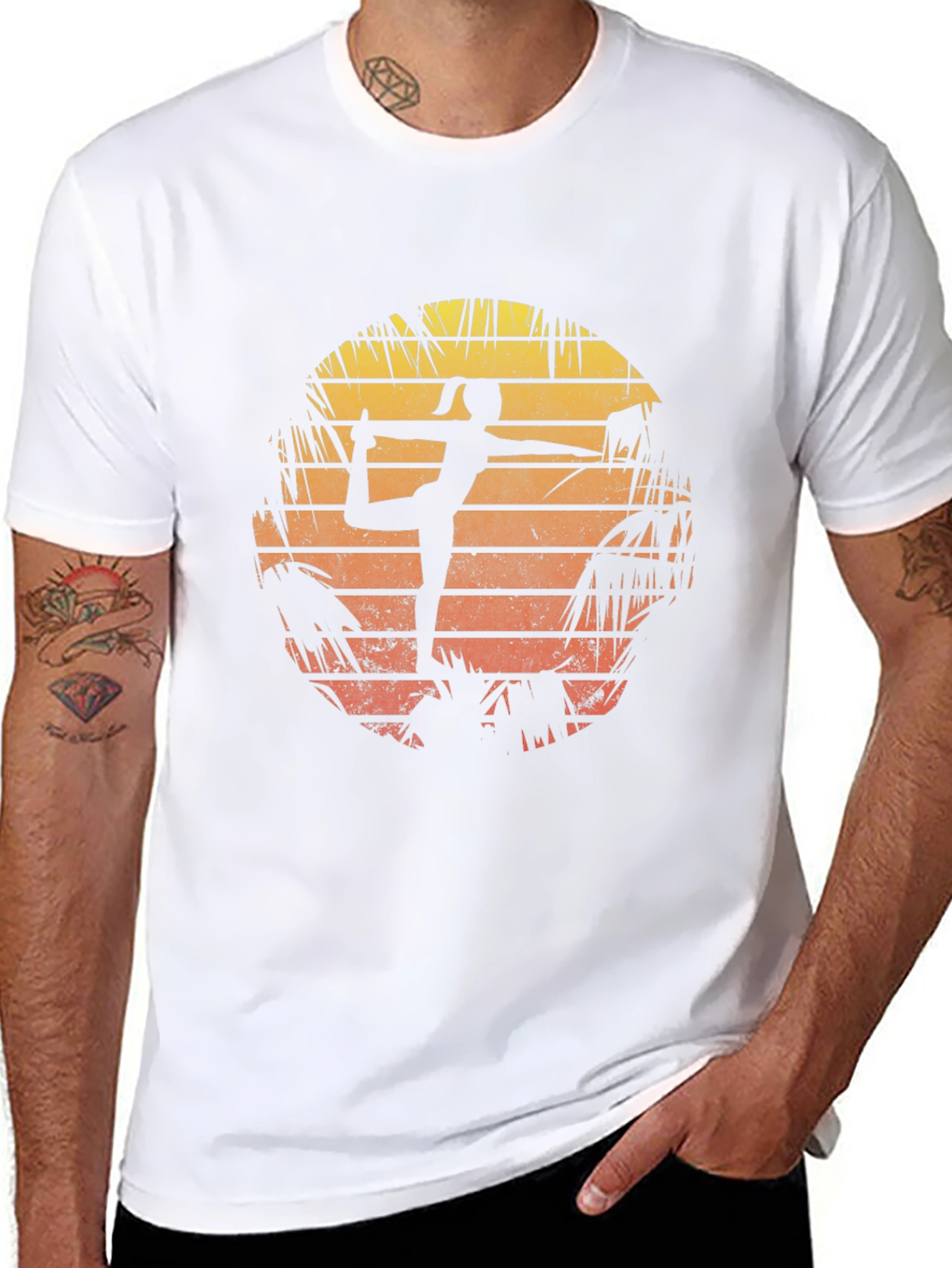 Black Yoga Pose Sunset Graphic T-Shirt view 8