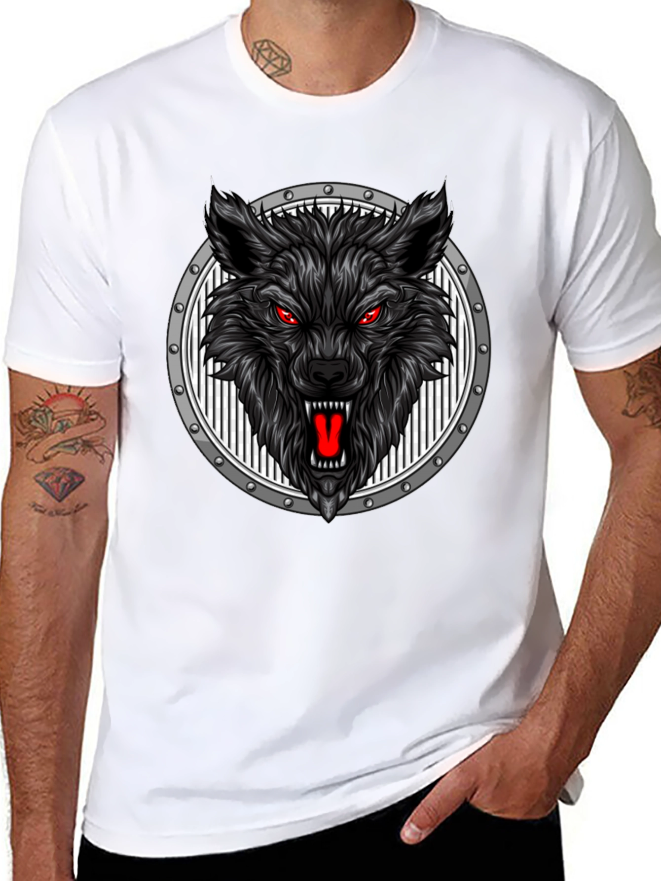 Black Wolf Head Graphic Black T-Shirt view 8