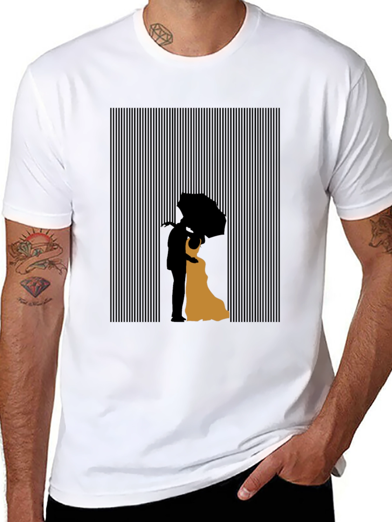 Black Silhouetted Embrace Graphic T-Shirt - Modern Art Tee view 8