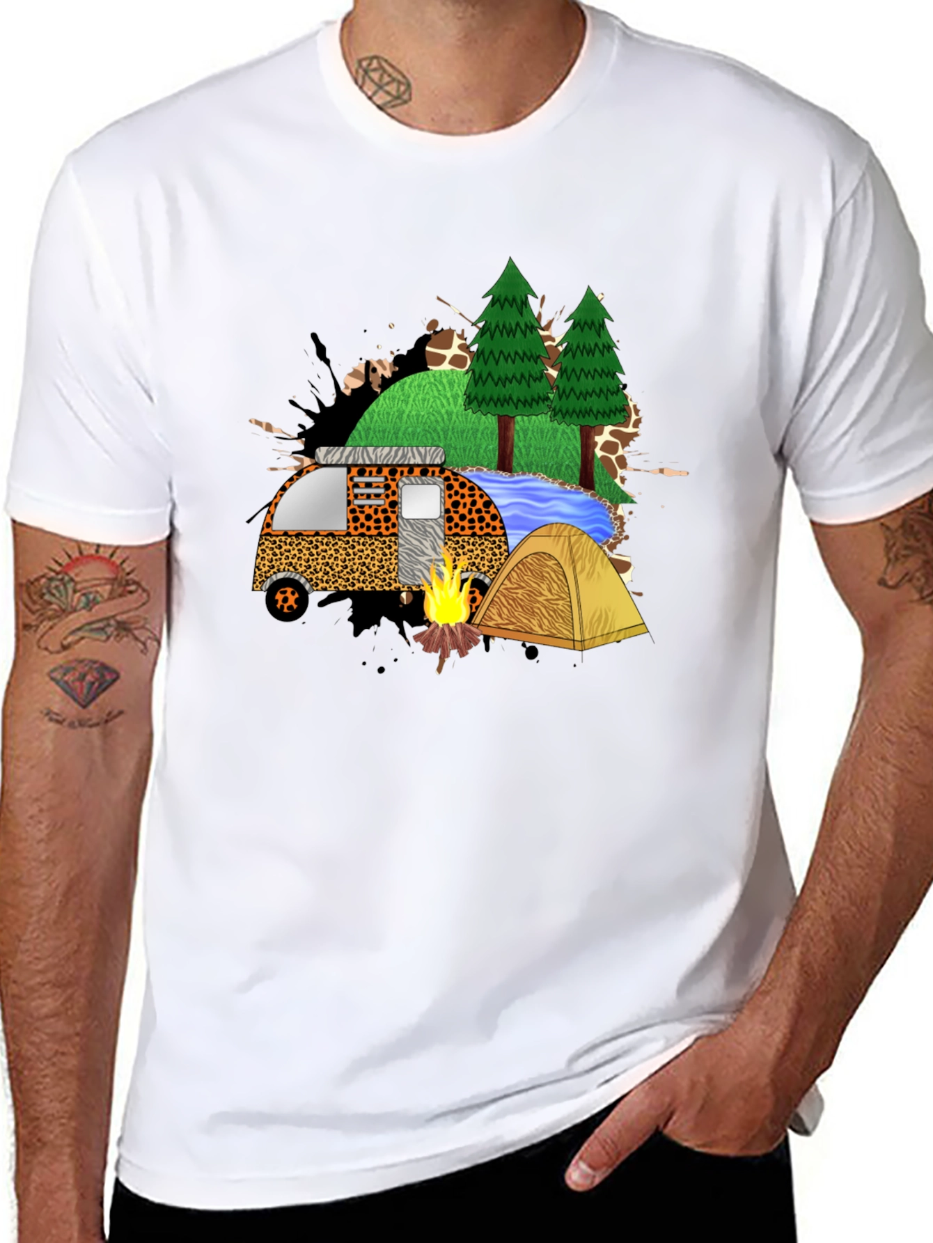 Black Camping Adventure Black Graphic T-Shirt view 8