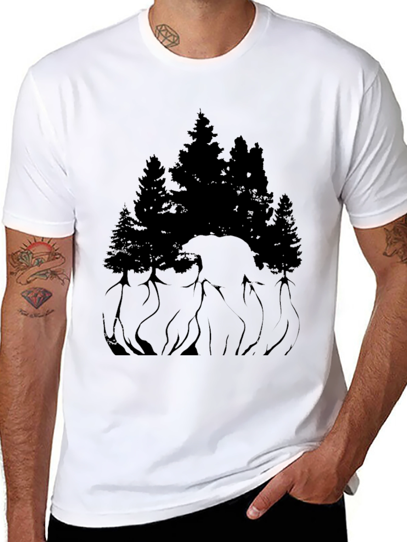 Black Black Bear & Forest Graphic Tee view 8