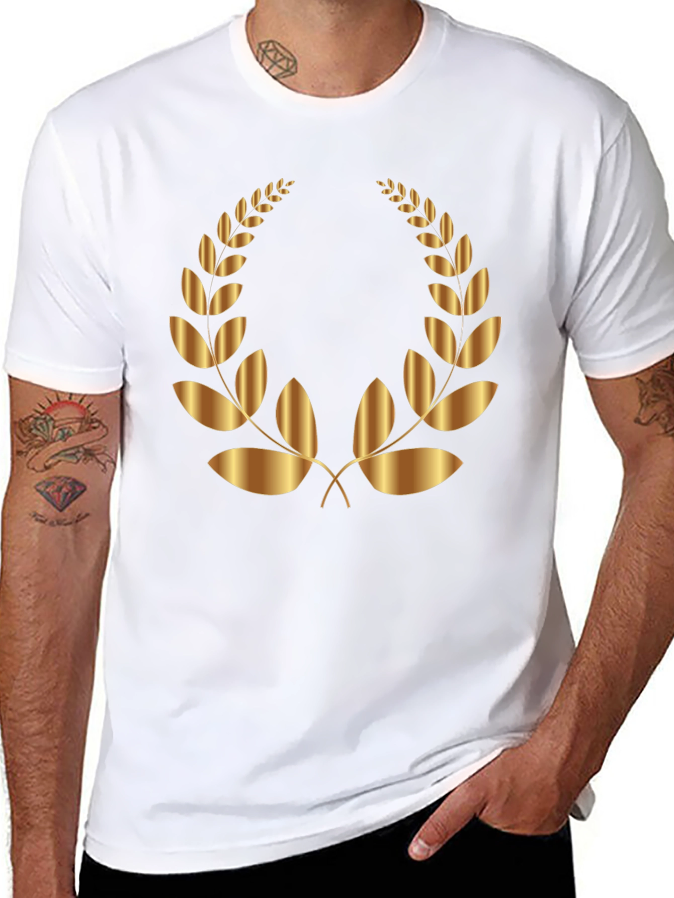 Black Gold Laurel Wreath Graphic Black T-Shirt view 8