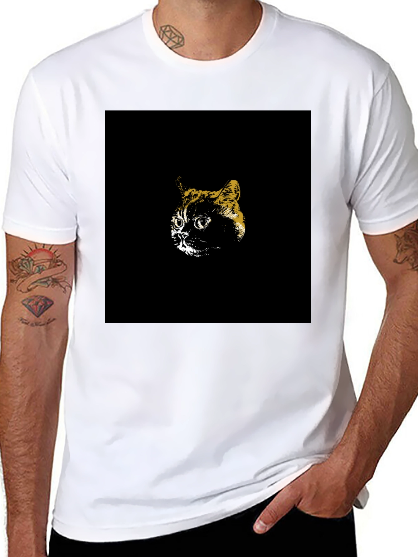 Black Cool Cat Graphic Tee - Black Cotton T-Shirt view 8
