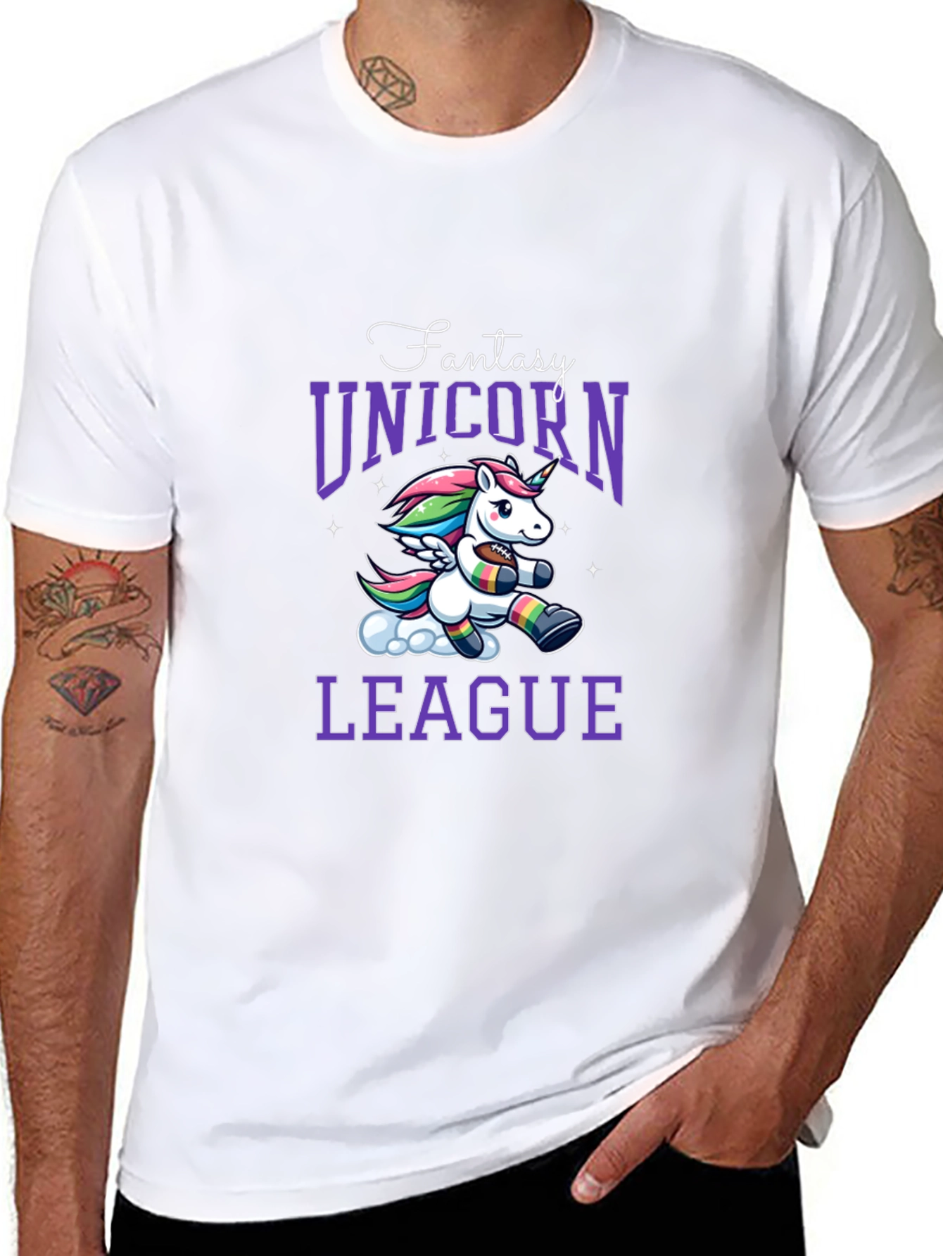 Black Fantasy Unicorn League Black T-Shirt view 8