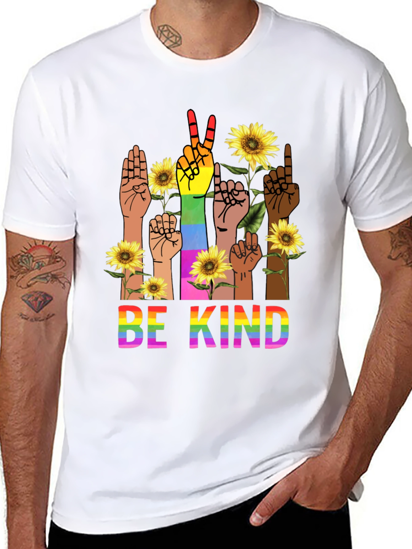 Black Be Kind Rainbow Hands T-Shirt view 8